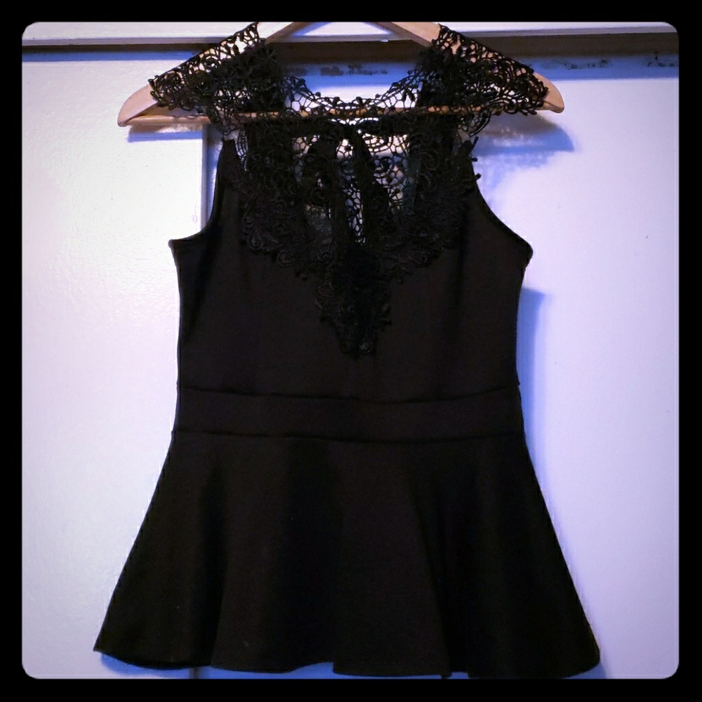Black lace collar blouse